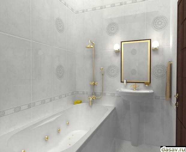 Белая плитка для ванной комнаты, в результате красивые дома