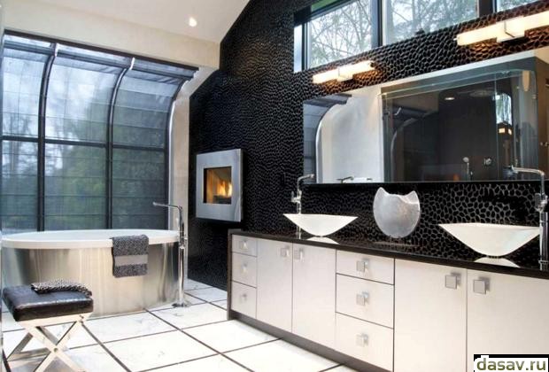 Дизайн черно-белой ванной комнаты, в результате роскошь и изысканность