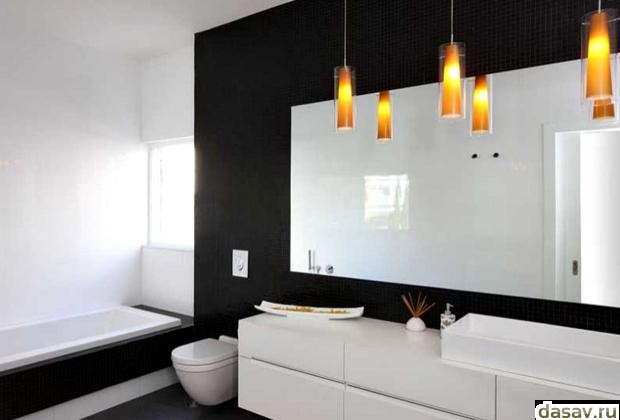 Дизайн черно-белой ванной комнаты, в результате больше огня