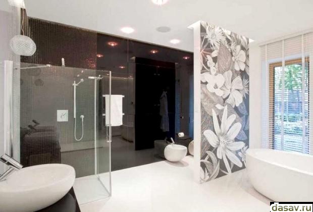 Дизайн черно-белой ванной комнаты, в результате необычный дизайн