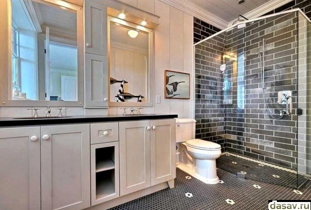 Дизайн черно-белой ванной комнаты, в результате очень изыскано