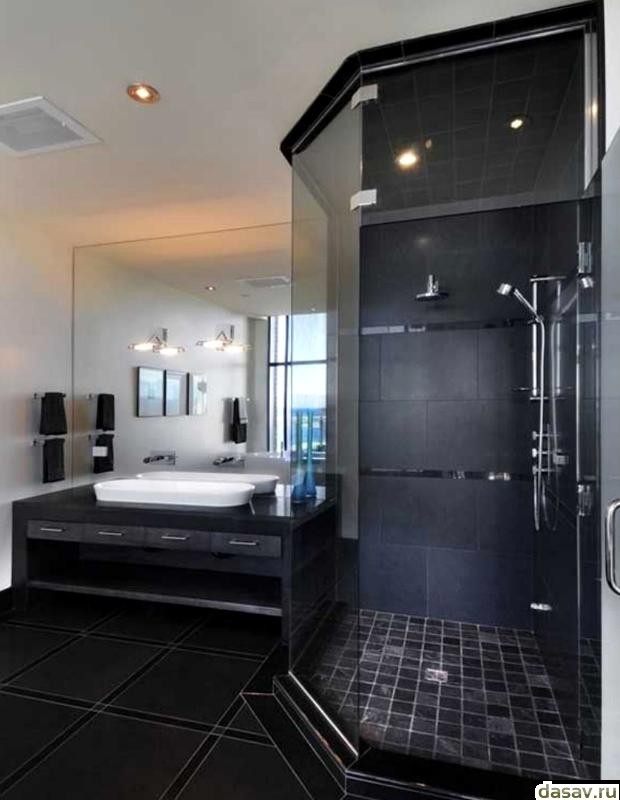 Дизайн черно-белой ванной комнаты, в результате просто и стильно
